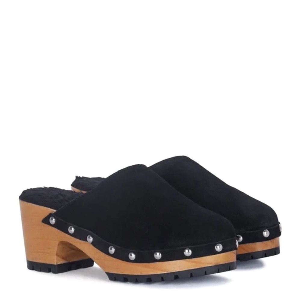 The Zola Suede Clog in Black size 9.5
